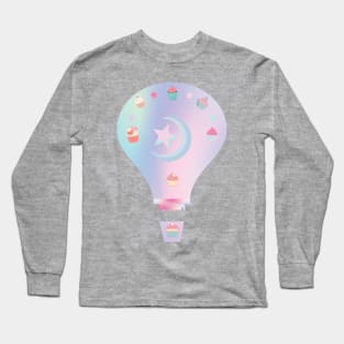 Pastel cupcake hot air balloon - Kawaii Long Sleeve T-Shirt